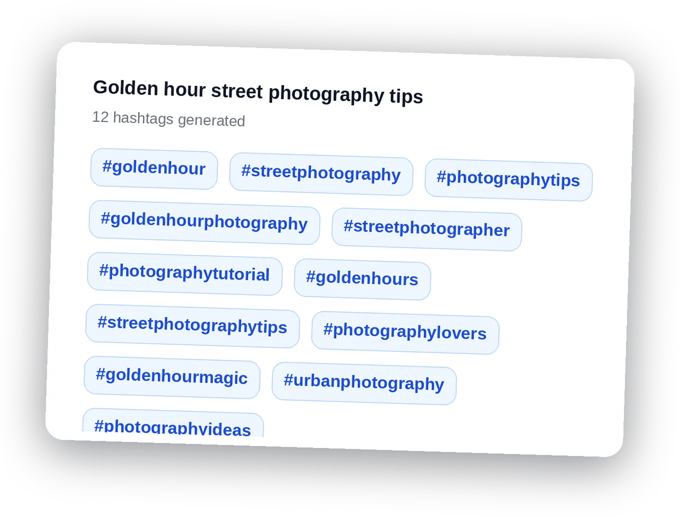 Demo — Generatore di hashtag per Instagram — Gratis per Reels e Post